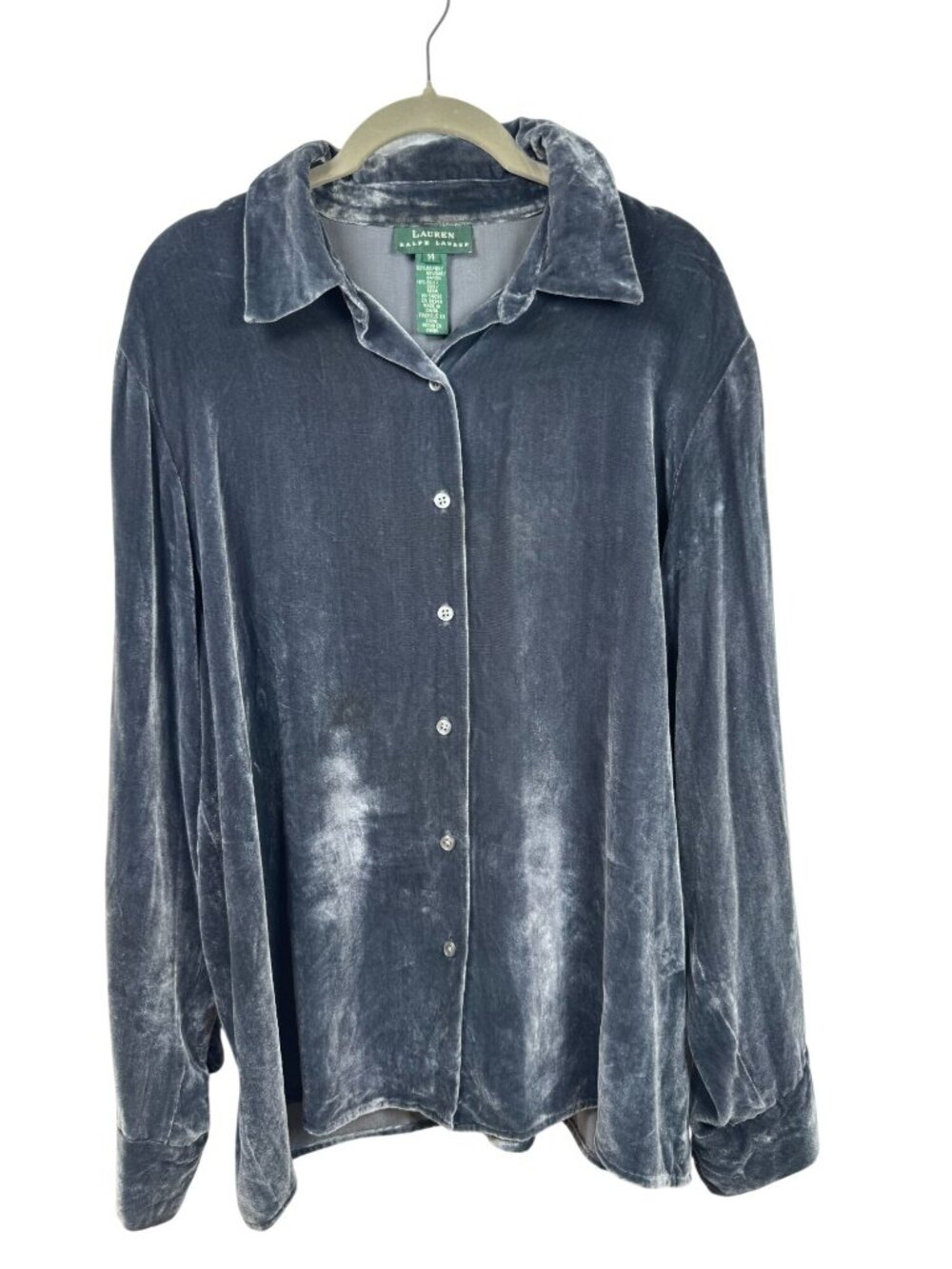 Lauren Ralph Lauren Gray Long Sleeve Velvet Button Up Shirt Size 14 Silk Blend